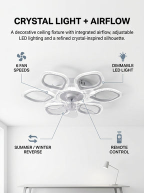 Crystal clover fandelier chandelier ceiling fan with LED light - black