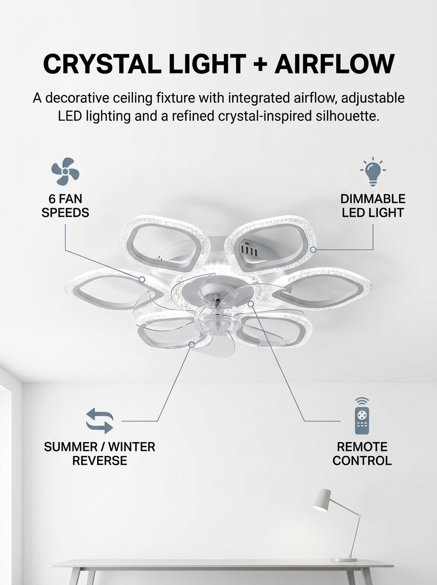Crystal clover fandelier chandelier ceiling fan with LED light - black