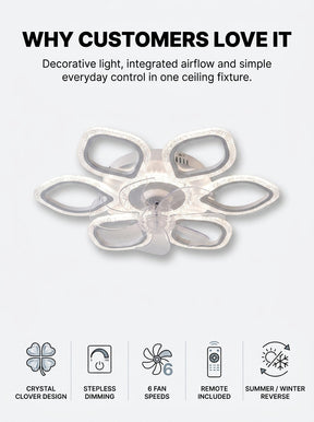 Crystal clover fandelier chandelier ceiling fan with LED light