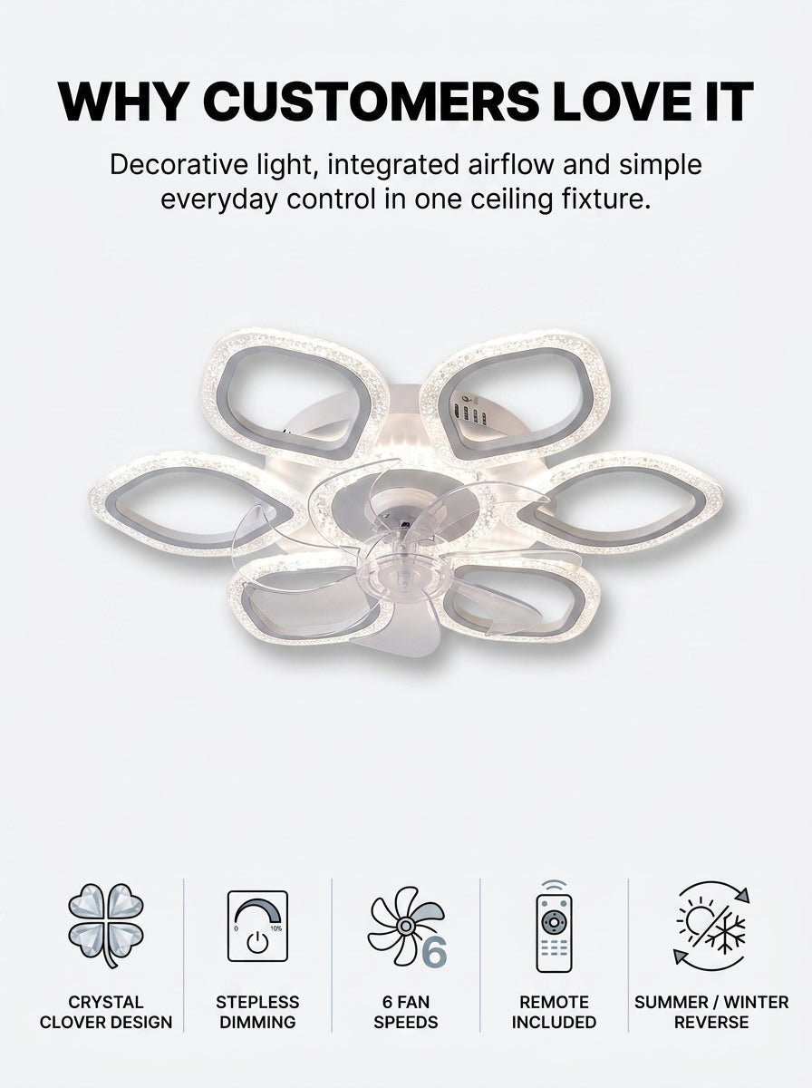 Crystal clover fandelier chandelier ceiling fan with LED light