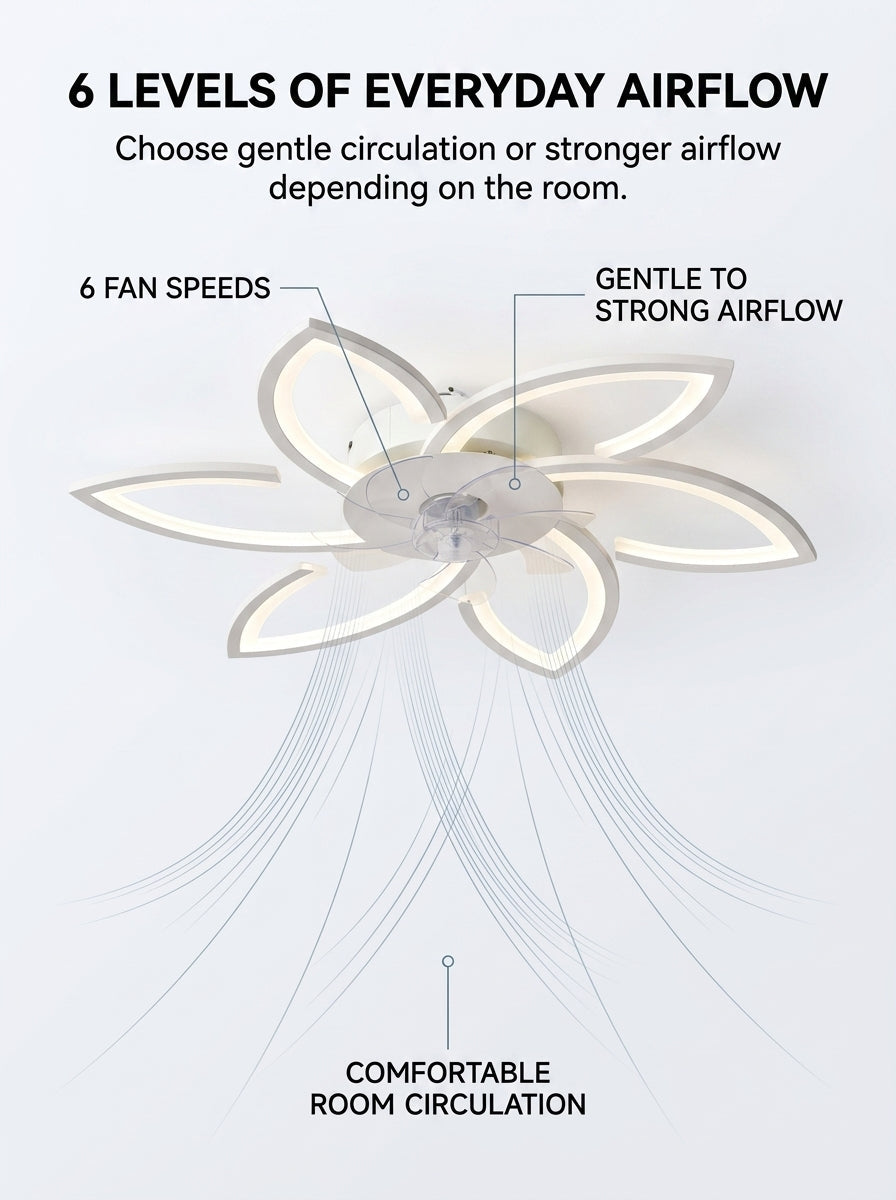 Lotus flower fandelier ceiling fan with low profile LED light