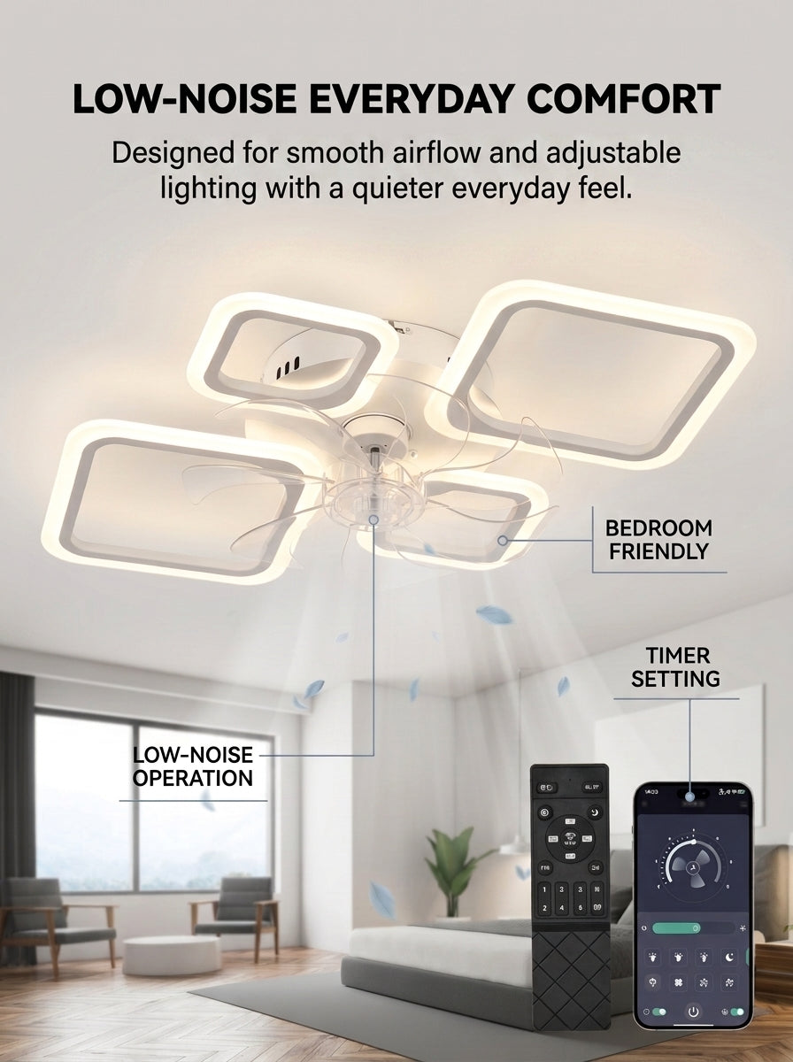 Quadra Halo low profile fandelier ceiling fan with LED light