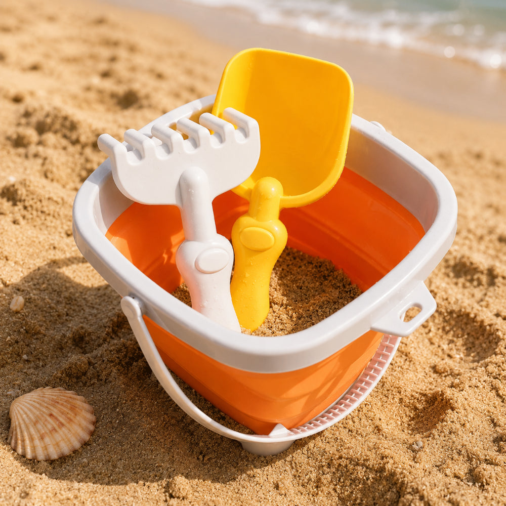 Conjunto de Brinquedos de Praia de Verão Balde de Areia Dobrável para Crianças ao Ar Livre
