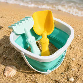 Conjunto de Brinquedos de Praia de Verão Balde de Areia Dobrável para Crianças ao Ar Livre