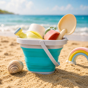 Conjunto de Brinquedos de Praia de Verão Balde de Areia Dobrável para Crianças ao Ar Livre