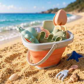 Conjunto de Brinquedos de Praia de Verão Balde de Areia Dobrável para Crianças ao Ar Livre