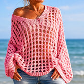 Suéter Feminino de Crochê para Saída de Praia, Modelagem Ampla