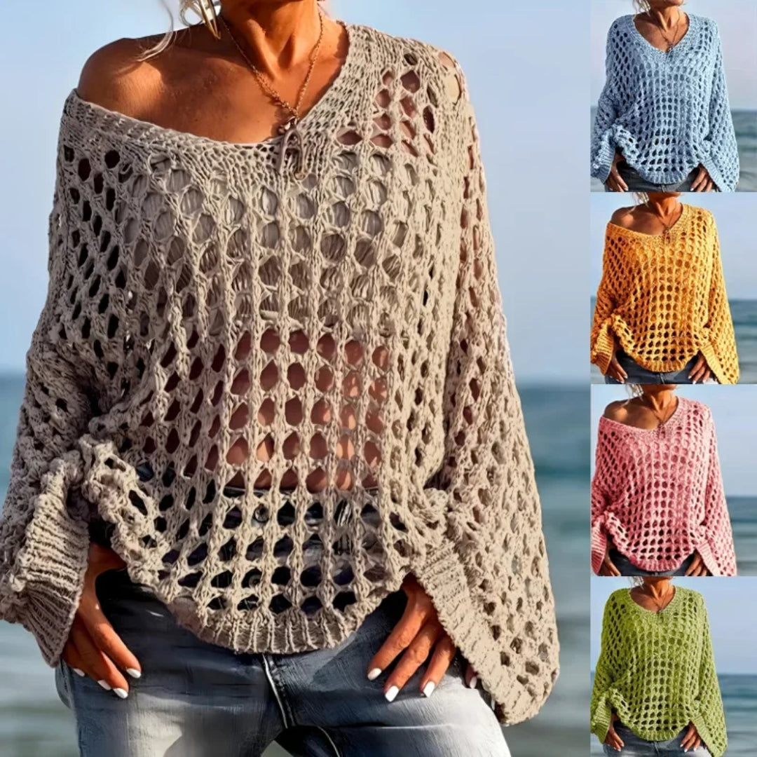 Suéter Feminino de Crochê para Saída de Praia, Modelagem Ampla