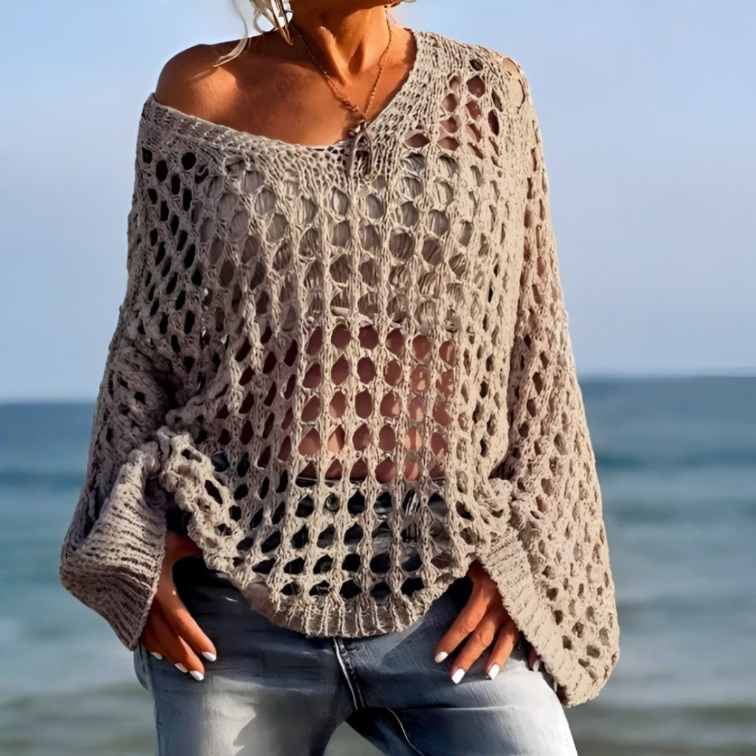Suéter Feminino de Crochê para Saída de Praia, Modelagem Ampla