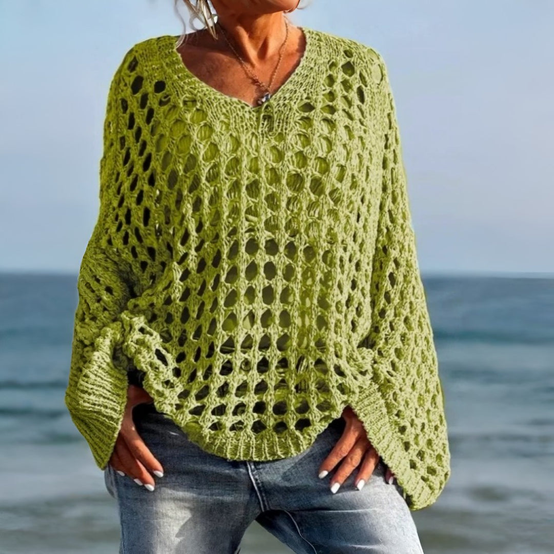 Suéter Feminino de Crochê para Saída de Praia, Modelagem Ampla