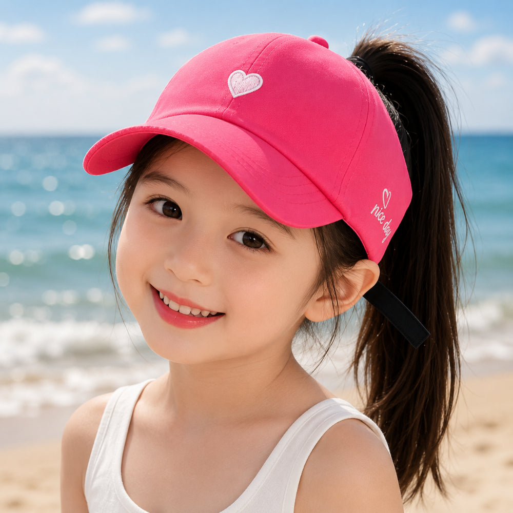 Boné de Beisebol Infantil de Verão com Abertura para Rabo de Cavalo e Proteção Solar