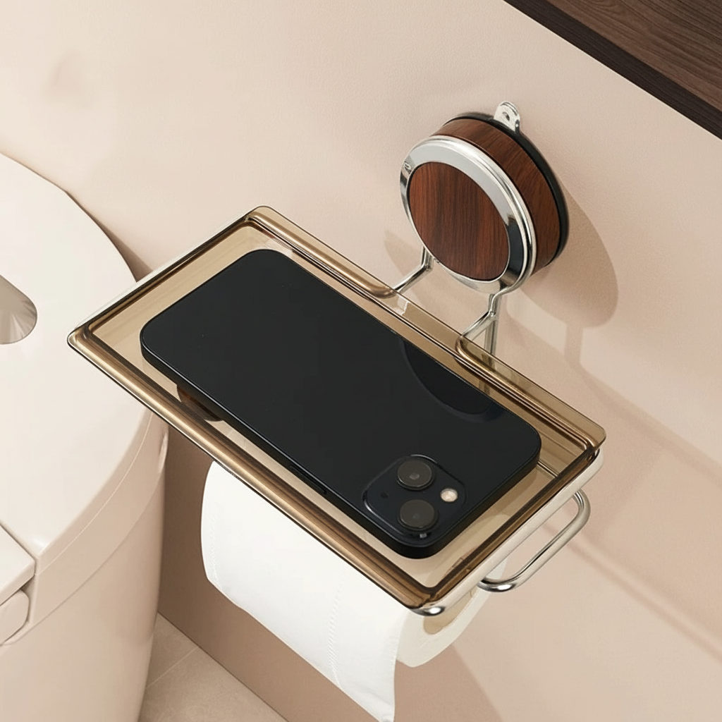 Suporte para Papel Higiênico Adesivo de Parede em Aço Inoxidável
