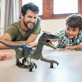 Brinquedo Dinossauro Velociraptor de Controle Remoto com Luz, Som e Spray