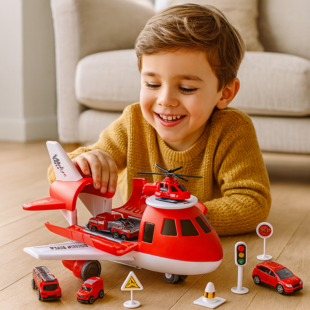 Conjunto de Brinquedo Avião e Veículos de Transporte para Crianças