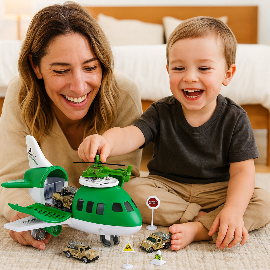Conjunto de Brinquedo Avião e Veículos de Transporte para Crianças