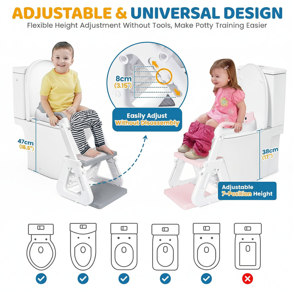Toilet Training Seat Toddler Step Ladder Adjustable Height
