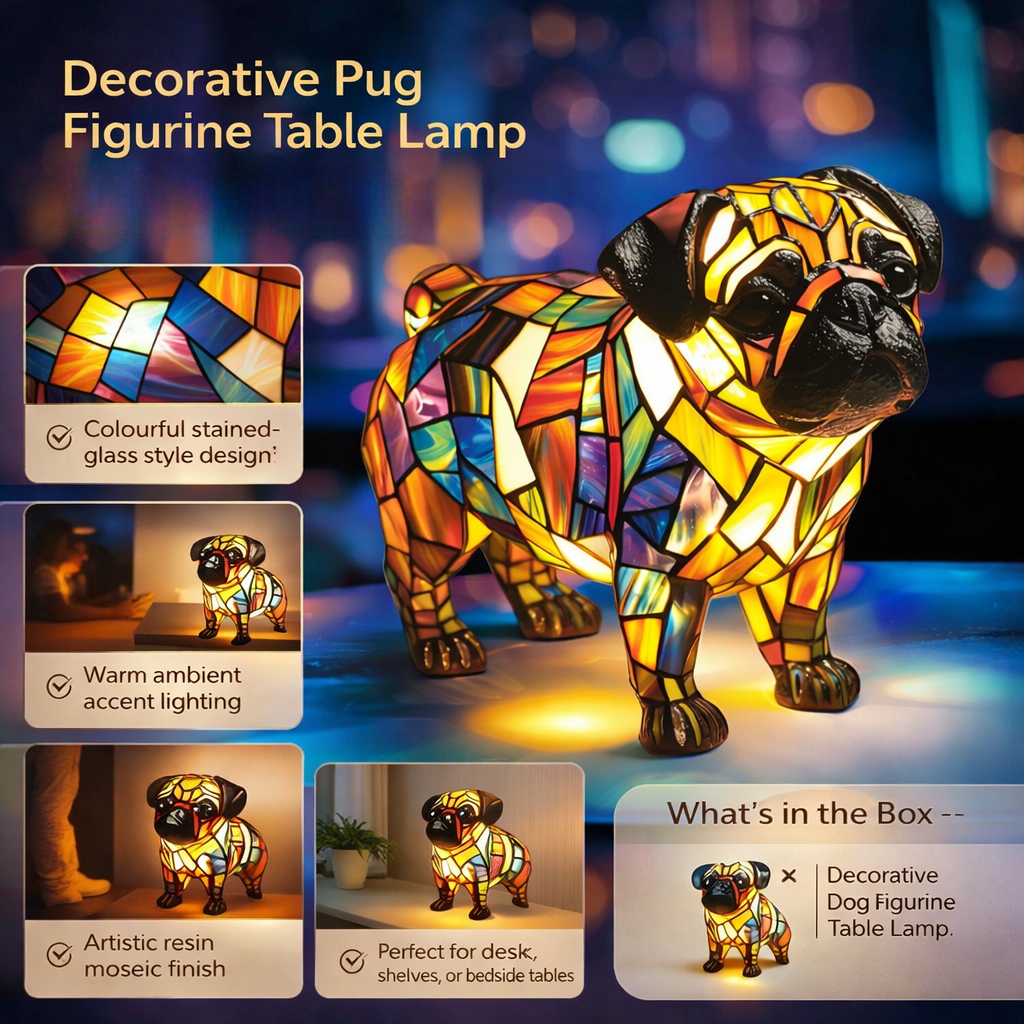 Luminária de Mesa Decorativa em Resina com Formato de Cachorro