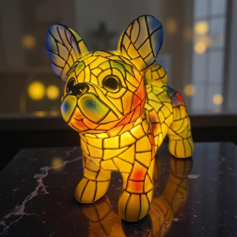 Luminária de Mesa em Vitral com Formato de Cachorro para Decoração