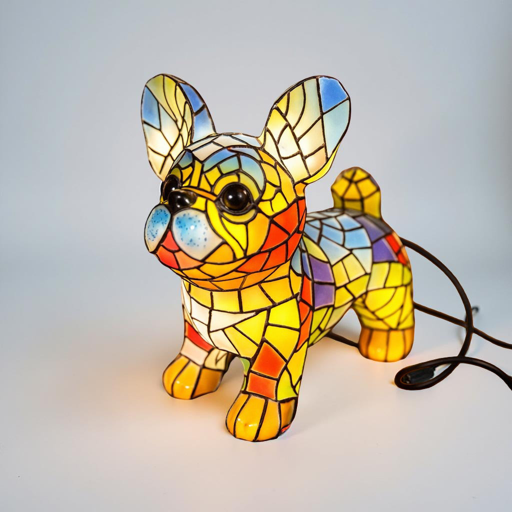 Luminária de Mesa em Vitral com Formato de Cachorro para Decoração