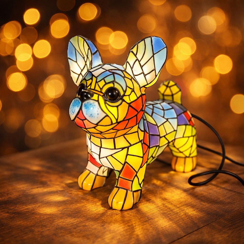 Luminária de Mesa em Vitral com Formato de Cachorro para Decoração