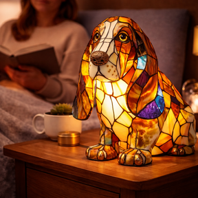 Table Lamp Colorful Stained Glass Dog LED Decorative Night Light