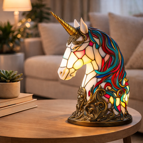 Table Lamp Animal LED Accent Light Stained Glass Style Decor