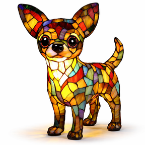 Table Lamp Colorful Stained Glass Dog LED Decorative Night Light