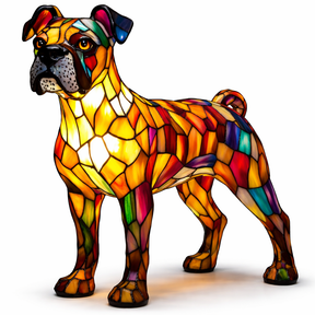 Table Lamp Colorful Stained Glass Dog LED Decorative Night Light