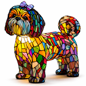 Table Lamp Colorful Stained Glass Dog LED Decorative Night Light