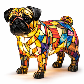 Table Lamp Colorful Stained Glass Dog LED Decorative Night Light