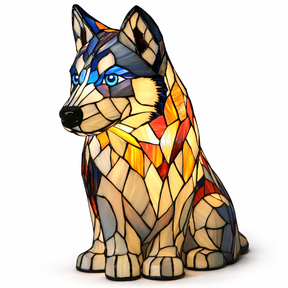Table Lamp Colorful Stained Glass Dog LED Decorative Night Light