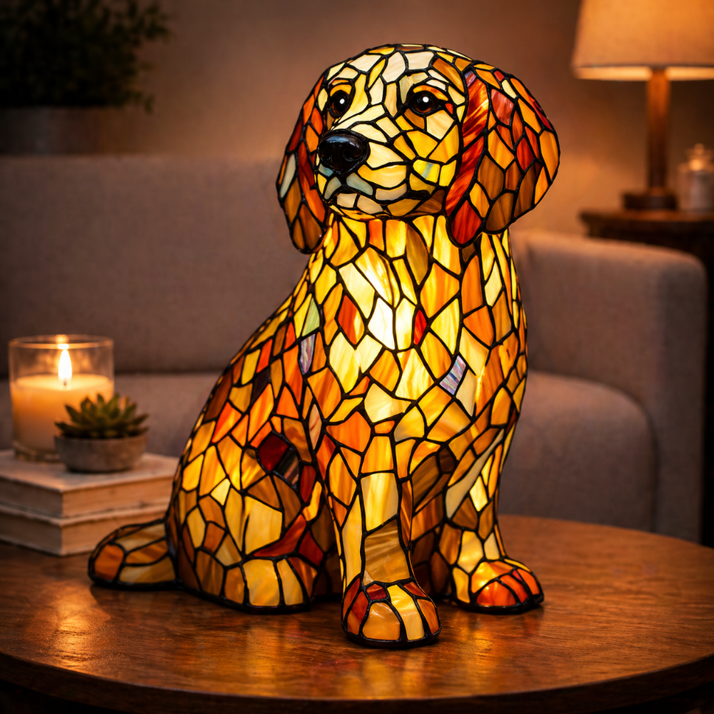 Luminária de Mesa Abajur Tiffany de Cachorro Luz Noturna LED Decorativa