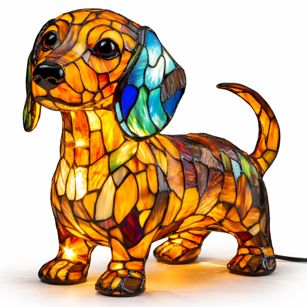 Luminária de Mesa Abajur Tiffany de Cachorro Luz Noturna LED Decorativa