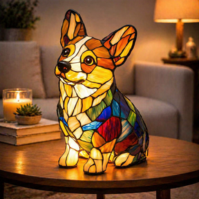 Luminária de Mesa Abajur Tiffany de Cachorro Luz Noturna LED Decorativa