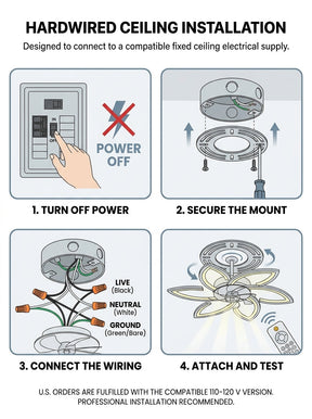 Lotus flower fandelier ceiling fan with low profile LED light