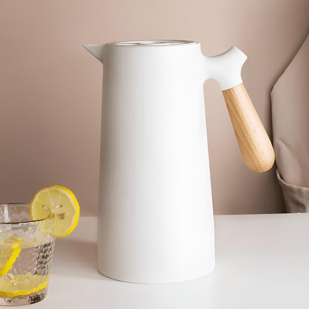 Garrafa Térmica com Alça de Madeira para Servir Bebidas