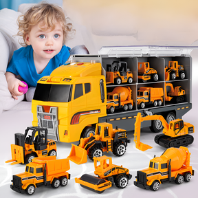 Conjunto de Veículos de Construção de Brinquedo, Kit de Caminhão Cegonha em Miniatura de Liga Metálica