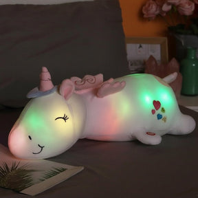 Unicórnio de Pelúcia com Luz LED Brinquedo Noturno Macio