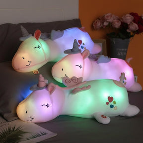 Unicórnio de Pelúcia com Luz LED Brinquedo Noturno Macio