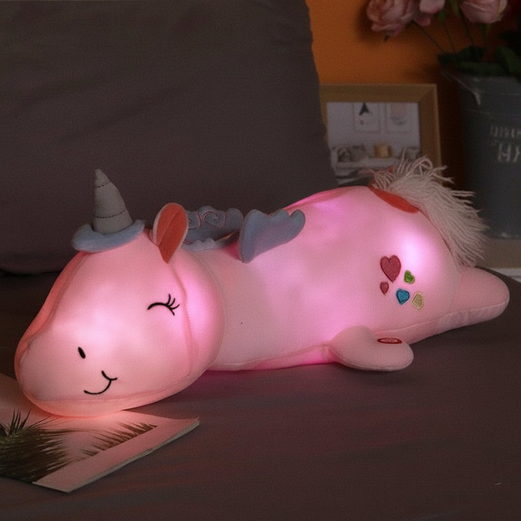 Unicórnio de Pelúcia com Luz LED Brinquedo Noturno Macio