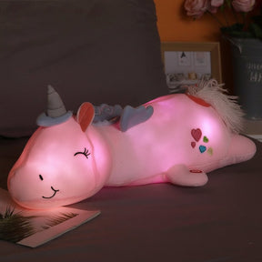 Unicórnio de Pelúcia com Luz LED Brinquedo Noturno Macio