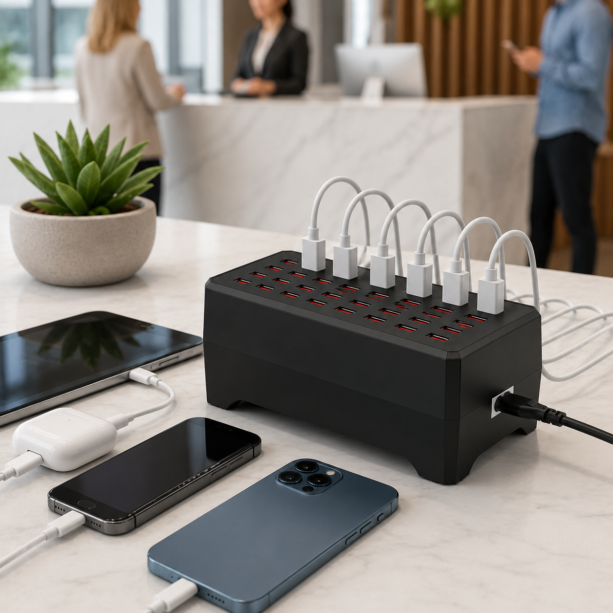 Estação de carregamento para múltiplos dispositivos com hub USB de design multiportas