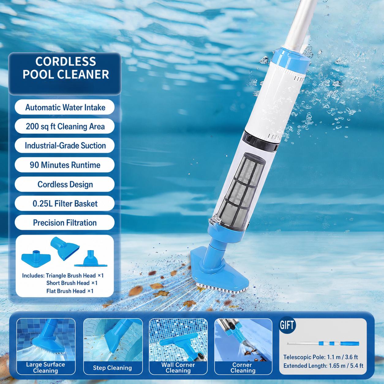 Aspirador de Piscina Sem Fio Recarregável Portátil