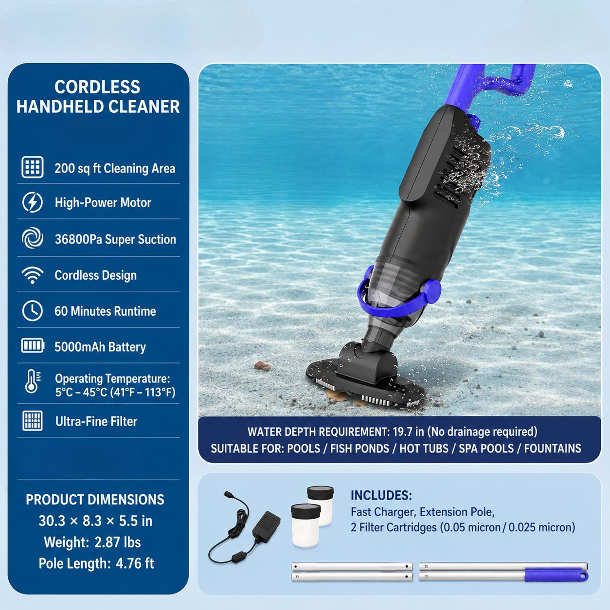 Aspirador de Piscina Sem Fio Recarregável Portátil
