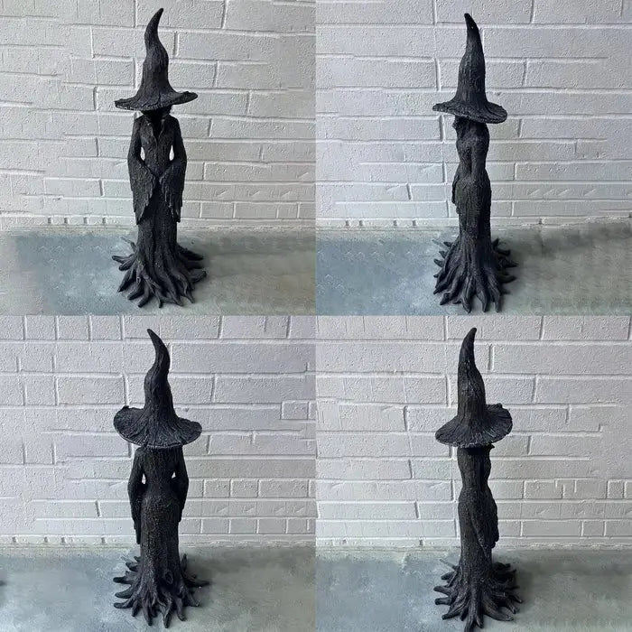 Estatueta de Bruxa em Detalhe de Árvore Gótica
