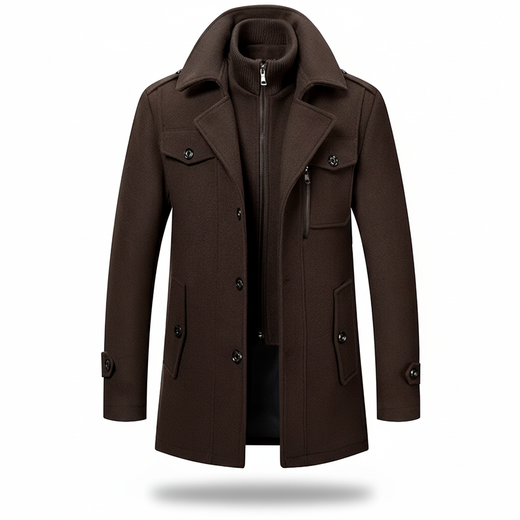 Sobretudo Masculino de Inverno em Lã com Forro Acolchoado