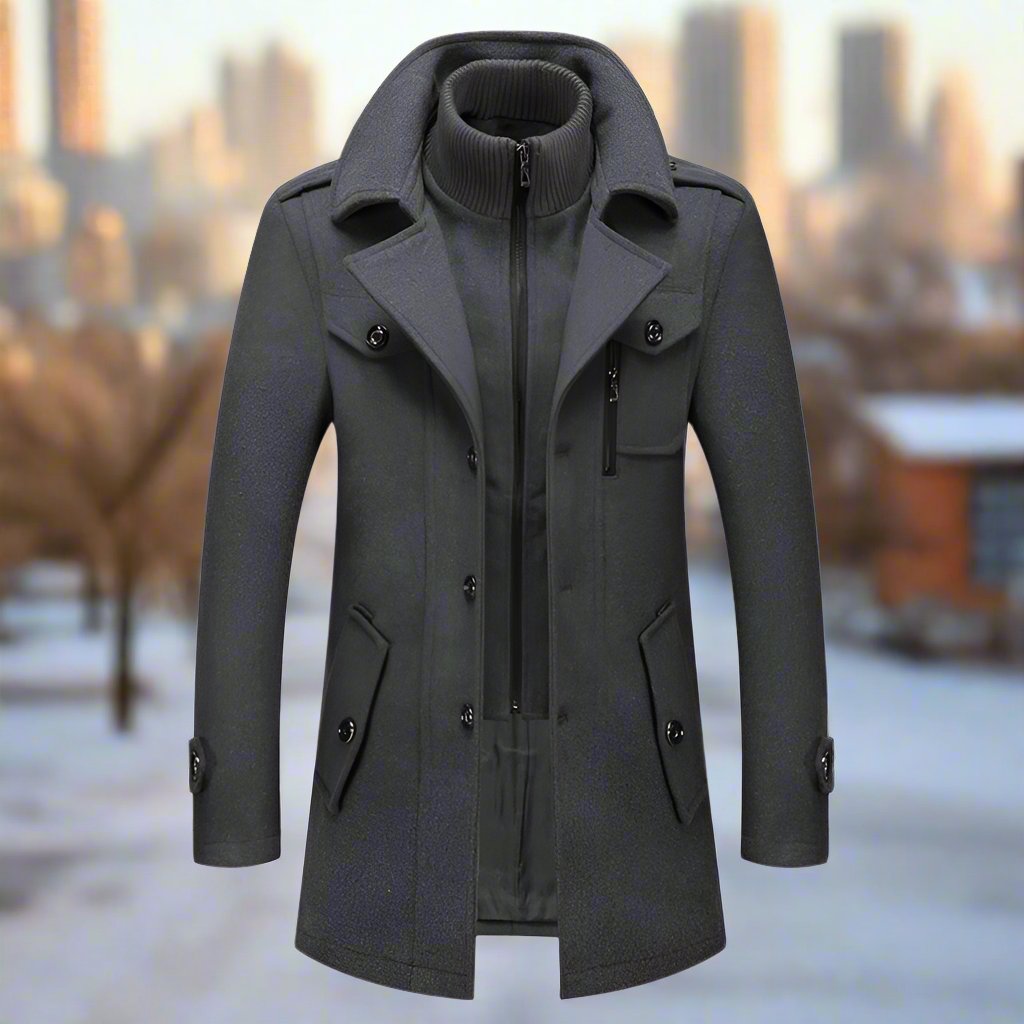 Sobretudo Masculino de Inverno em Lã com Forro Acolchoado