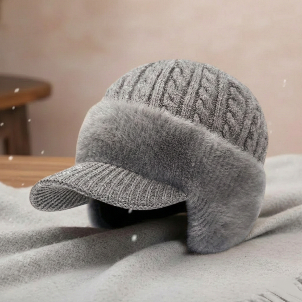 Gorro Trapper de Tricô com Protetor de Orelhas para Frio