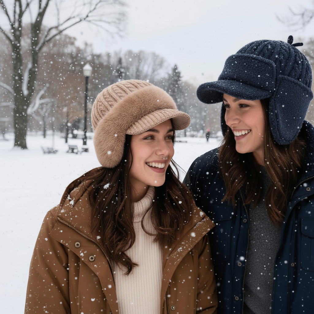 Gorro Trapper de Tricô com Protetor de Orelhas para Frio