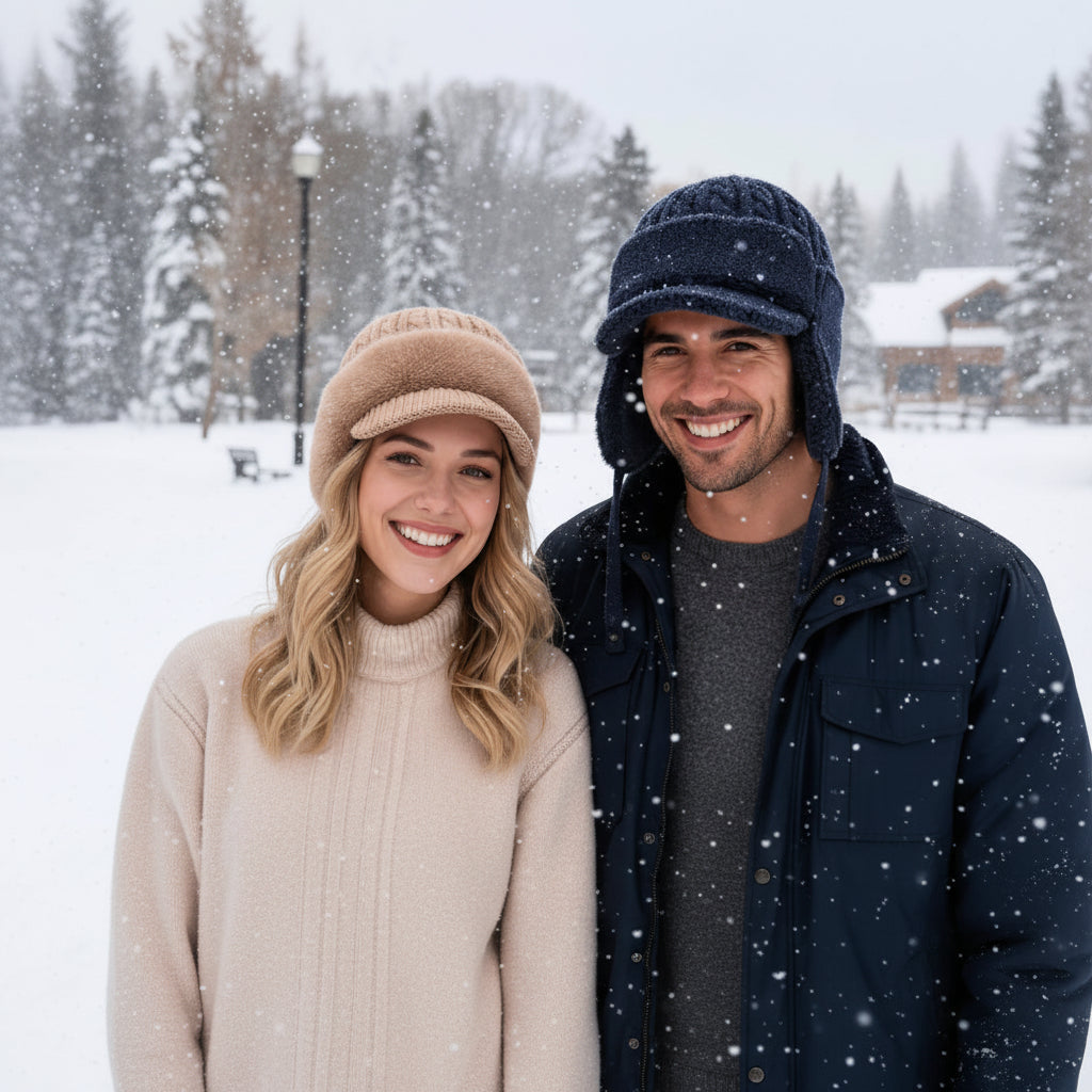 Gorro de Inverno com Protetor de Orelhas Tipo Trapper de Tricô para Frio e Atividades ao Ar Livre
